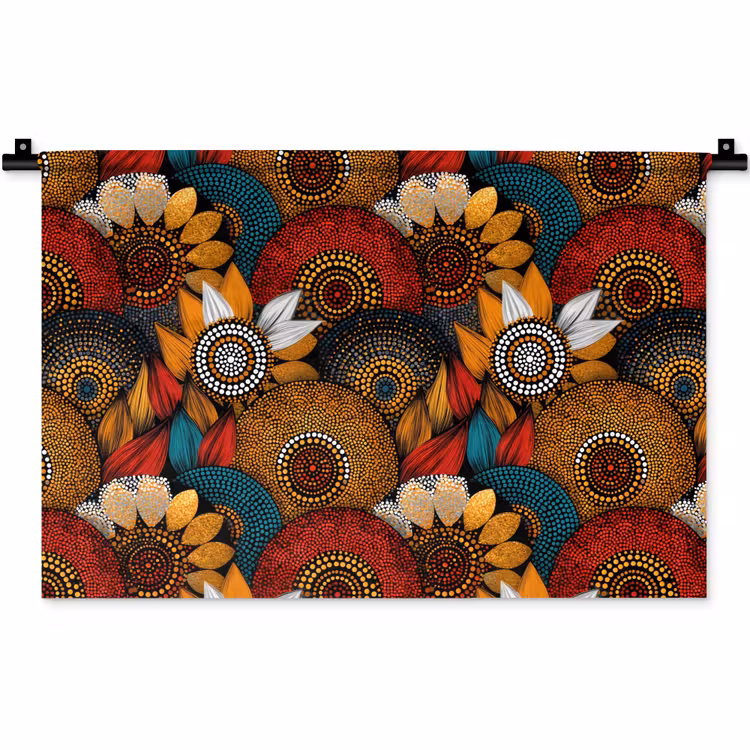 Wandteppich - Farbenfroh – Aborigine – Punktmalerei – Botanisch – Muster — 1