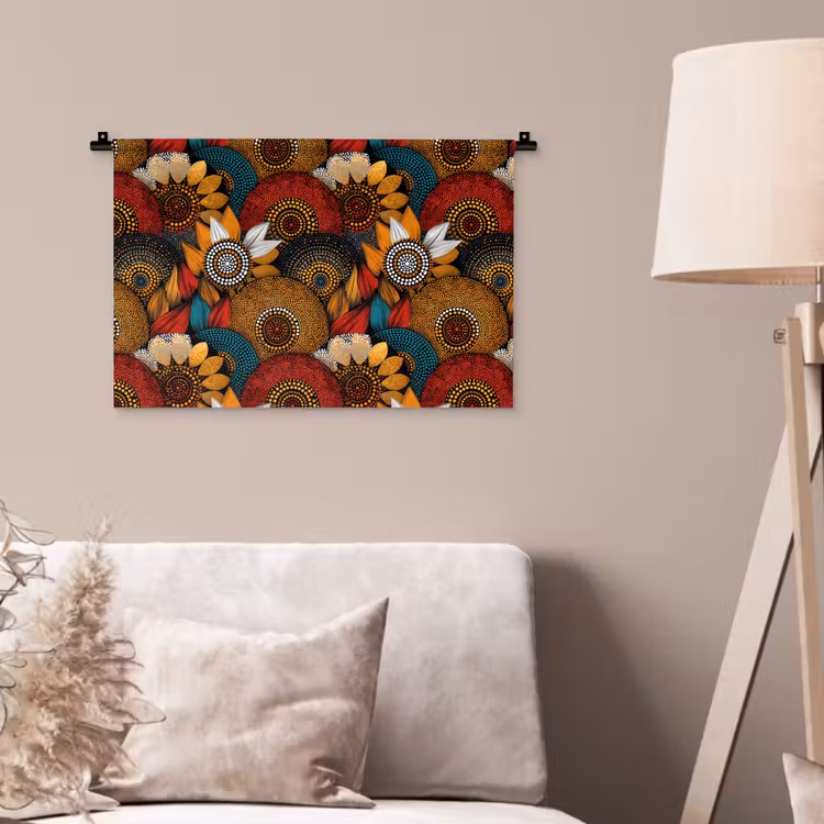 Wandteppich - Farbenfroh – Aborigine – Punktmalerei – Botanisch – Muster — 2