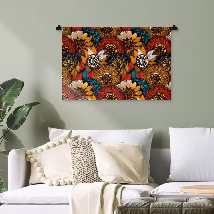 Wandteppich - Farbenfroh – Aborigine – Punktmalerei – Botanisch – Muster — 4