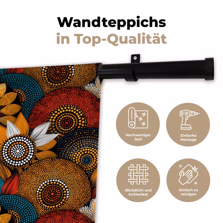 Wandteppich - Farbenfroh – Aborigine – Punktmalerei – Botanisch – Muster — 7