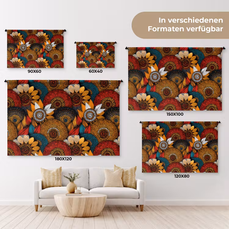 Wandteppich - Farbenfroh – Aborigine – Punktmalerei – Botanisch – Muster — 8