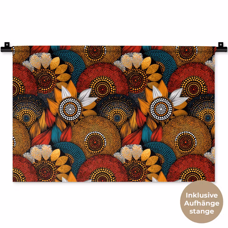 Wandteppich - Farbenfroh – Aborigine – Punktmalerei – Botanisch – Muster — 9