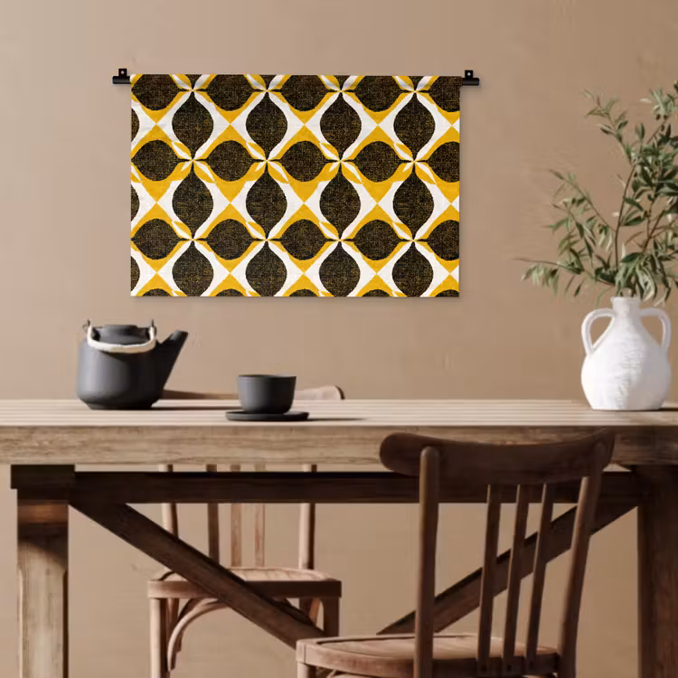 Wandteppich - Gelb – Schwarz – Geometrisch – Retro – Struktur — 3