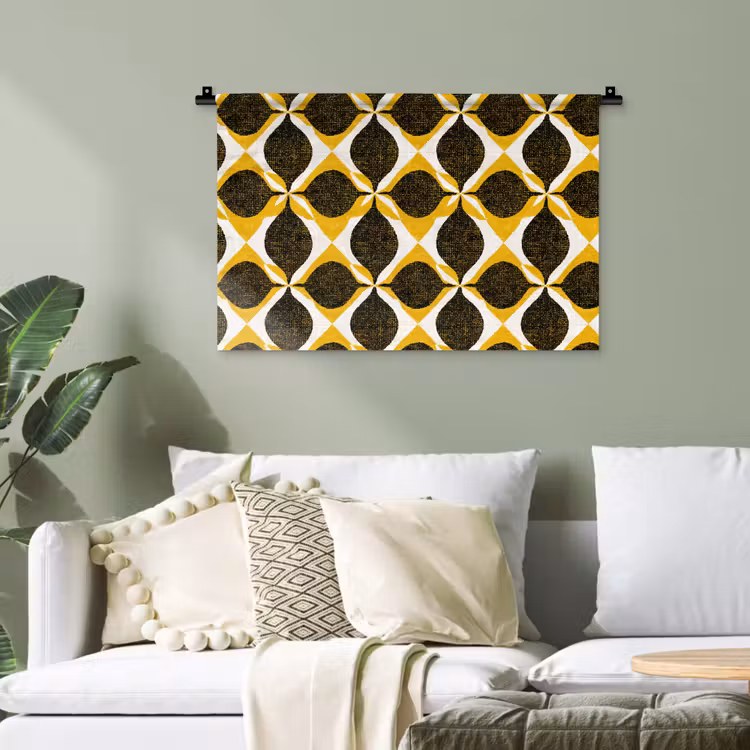 Wandteppich - Gelb – Schwarz – Geometrisch – Retro – Struktur — 4