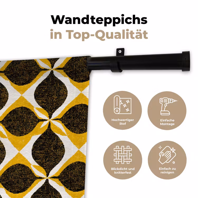 Wandteppich - Gelb – Schwarz – Geometrisch – Retro – Struktur — 7