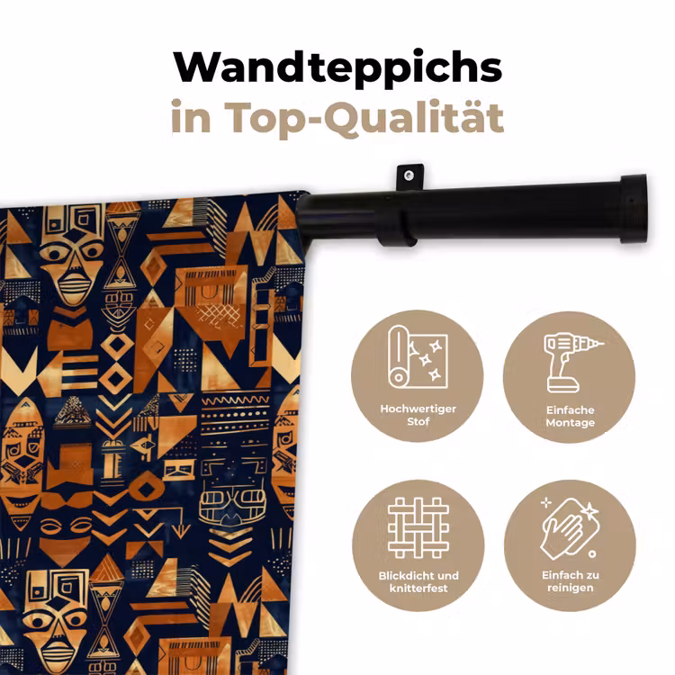 Wandteppich - Nachtblau – Kupfer – Tribal – Masken — 7