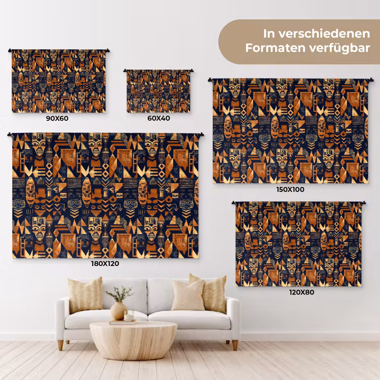 Wandteppich - Nachtblau – Kupfer – Tribal – Masken — 8
