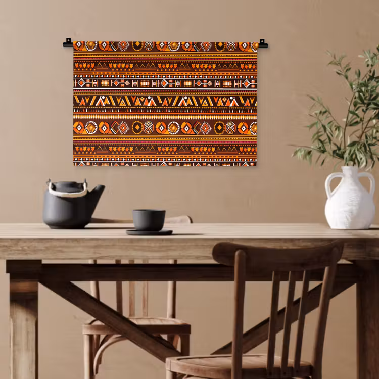 Wandteppich - Orange – Ethnisch – Tribal – Geometrisch – Muster — 3