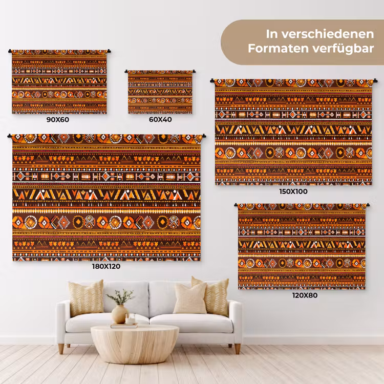 Wandteppich - Orange – Ethnisch – Tribal – Geometrisch – Muster — 8