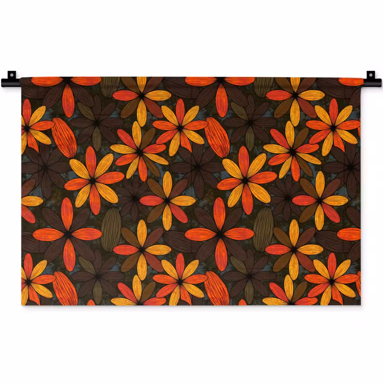 Wandteppich - Orange – Retro – Blumen – Herbst — 1
