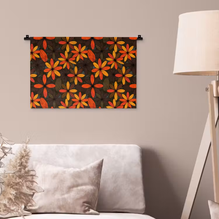 Wandteppich - Orange – Retro – Blumen – Herbst — 2