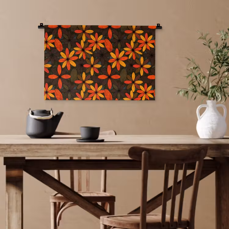 Wandteppich - Orange – Retro – Blumen – Herbst — 3