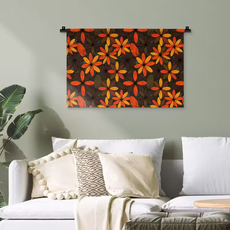 Wandteppich - Orange – Retro – Blumen – Herbst — 4