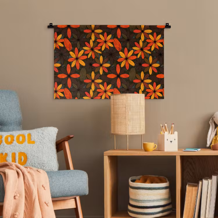 Wandteppich - Orange – Retro – Blumen – Herbst — 5