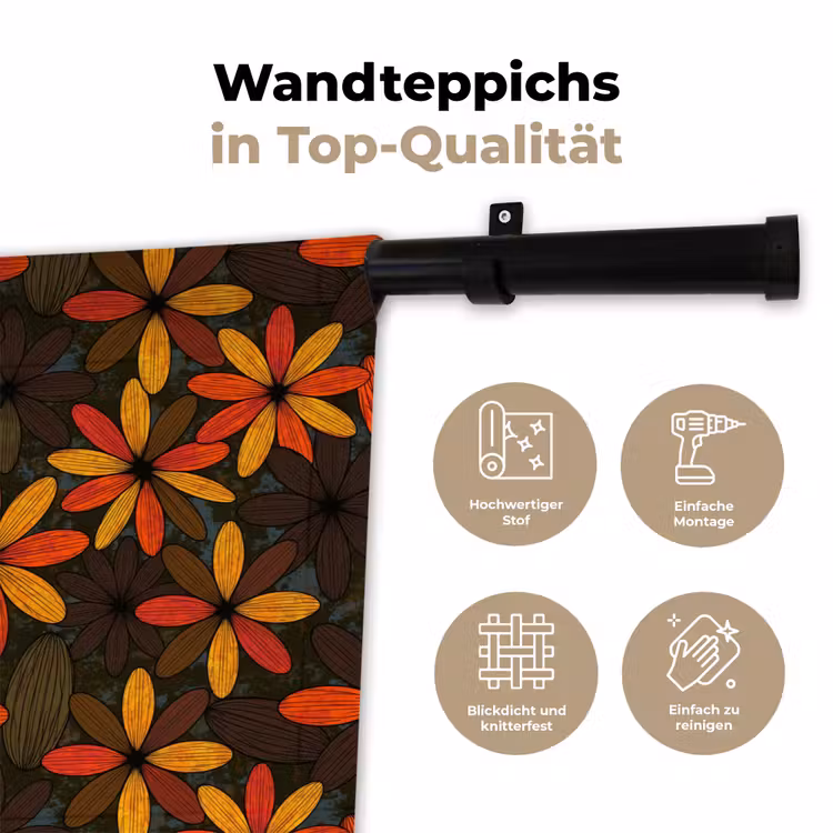 Wandteppich - Orange – Retro – Blumen – Herbst — 7