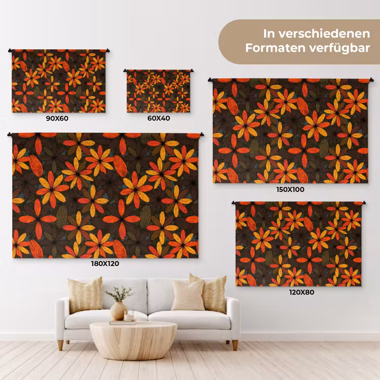 Wandteppich - Orange – Retro – Blumen – Herbst — 8