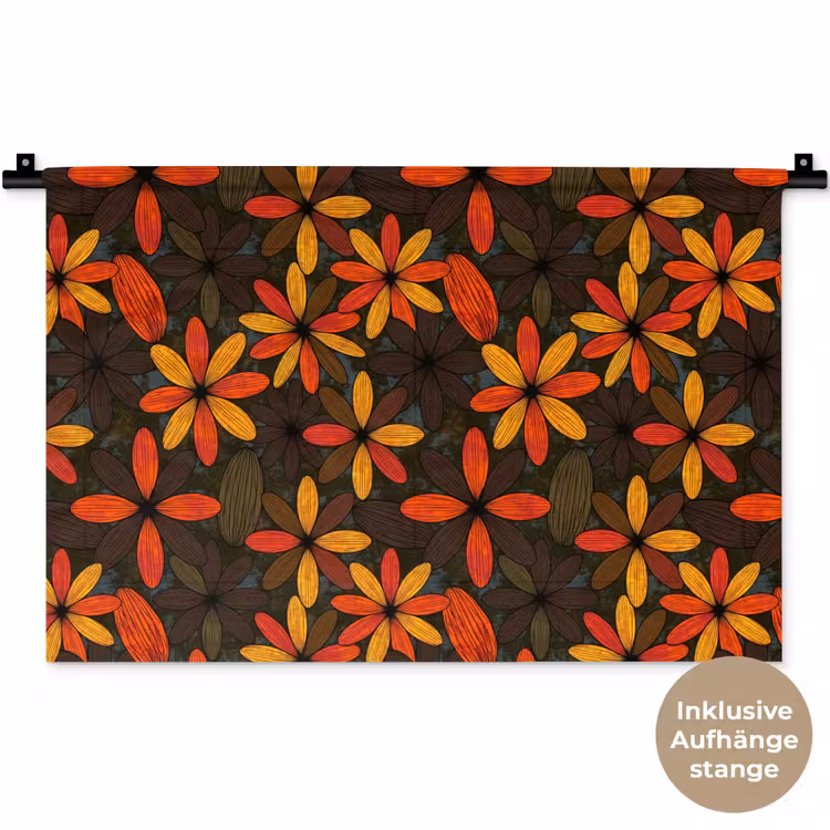 Wandteppich - Orange – Retro – Blumen – Herbst — 9