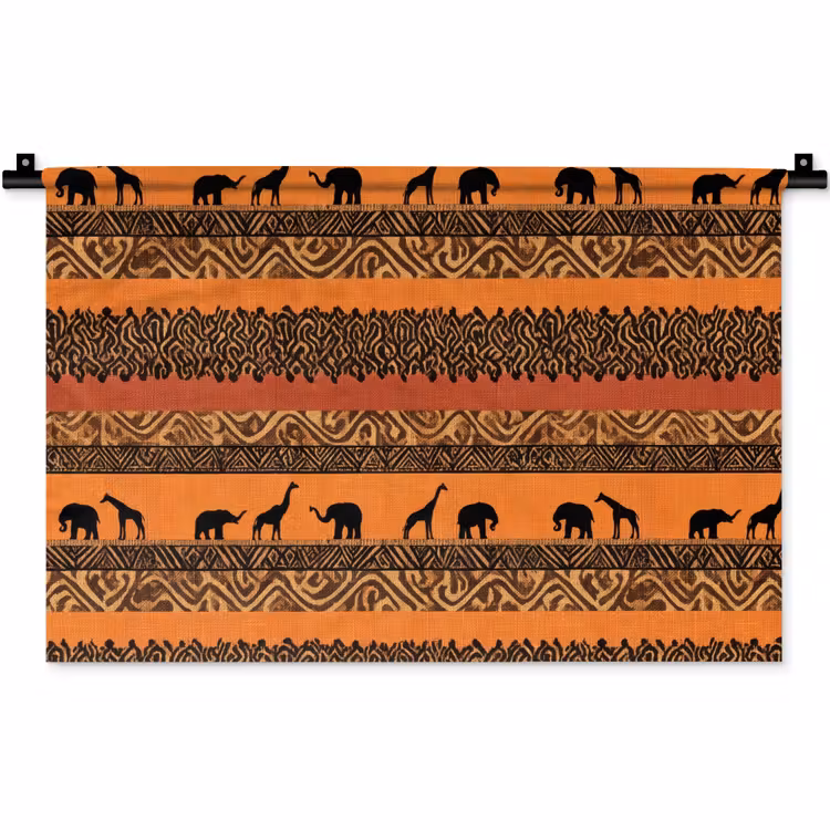 Wandteppich - Orange – Safari – Afrikaans – Tiere – Muster — 1
