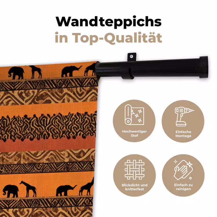 Wandteppich - Orange – Safari – Afrikaans – Tiere – Muster — 7