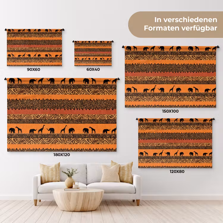 Wandteppich - Orange – Safari – Afrikaans – Tiere – Muster — 8