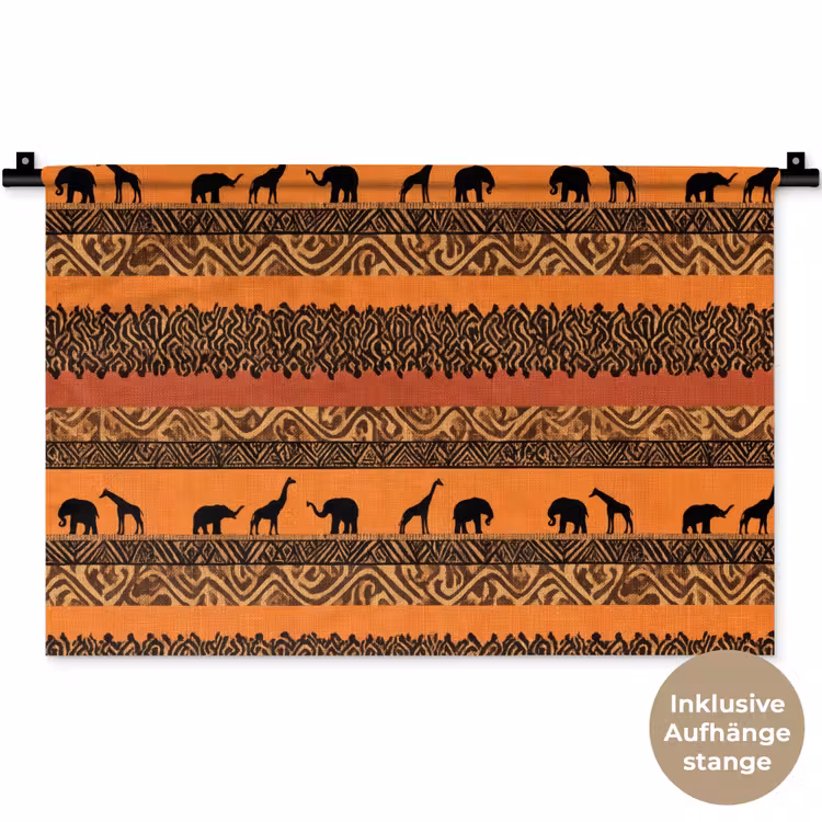 Wandteppich - Orange – Safari – Afrikaans – Tiere – Muster — 9
