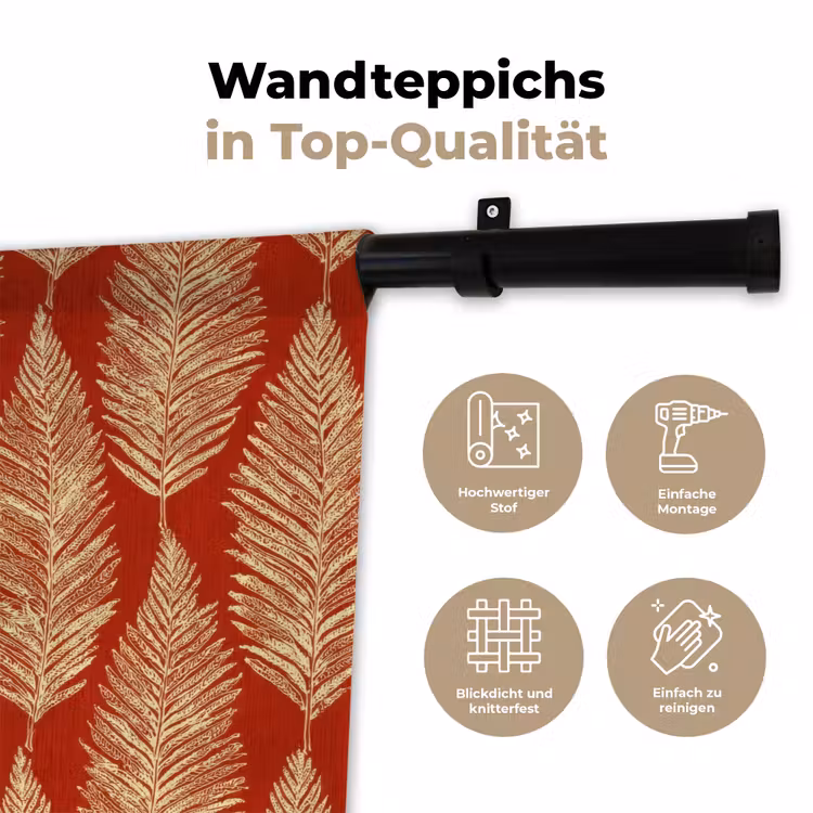 Wandteppich - Rot – Botanisch – Farn – Muster — 7