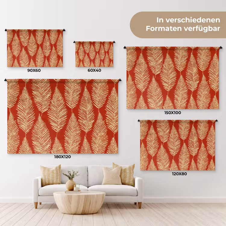 Wandteppich - Rot – Botanisch – Farn – Muster — 8