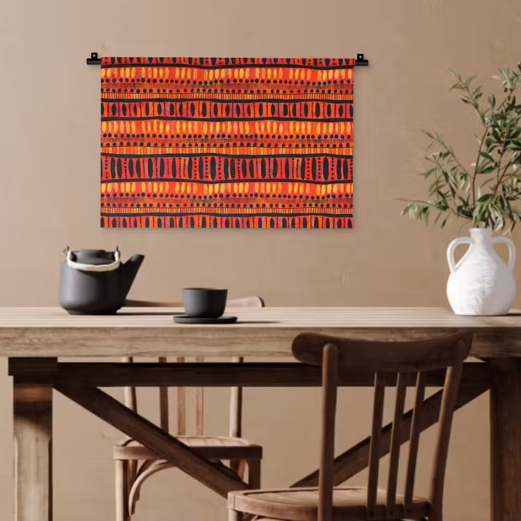 Wandteppich - Rot – Orange – Ethnisch – Ausdrucksstark – Muster — 3