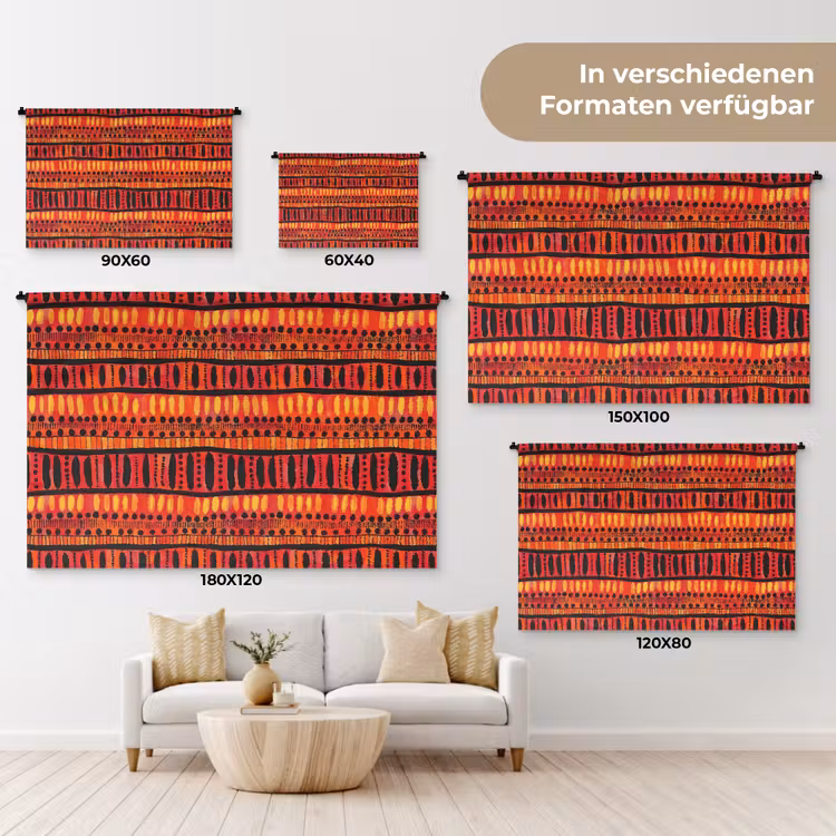 Wandteppich - Rot – Orange – Ethnisch – Ausdrucksstark – Muster — 8
