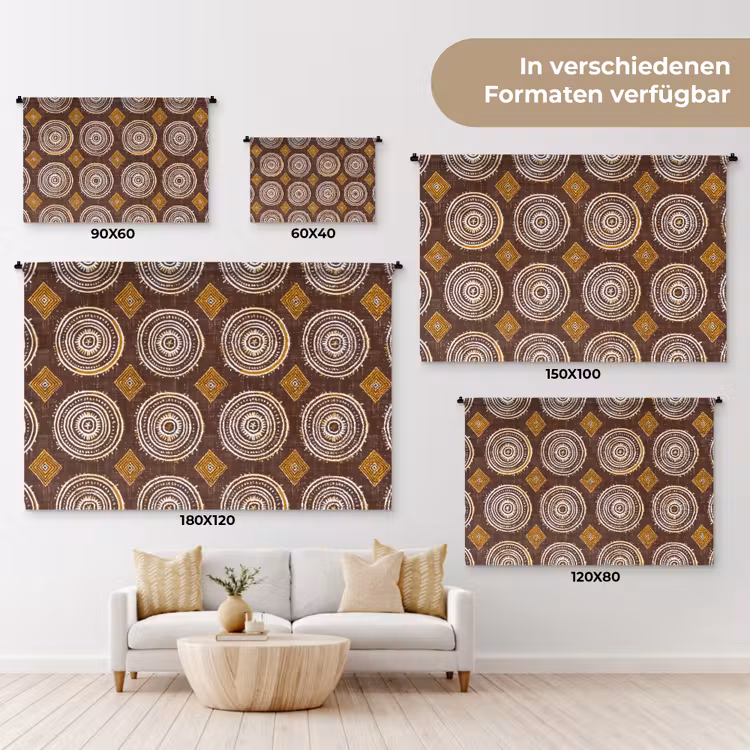 Wandteppich - Schokoladenbraun – Ethno – Tribal – Kreise – Muster — 8