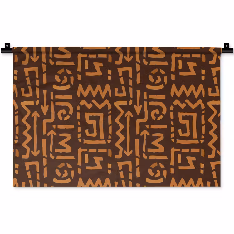Wandteppich - Schokoladenbraun – Ethno – Tribal – Symbole — 1