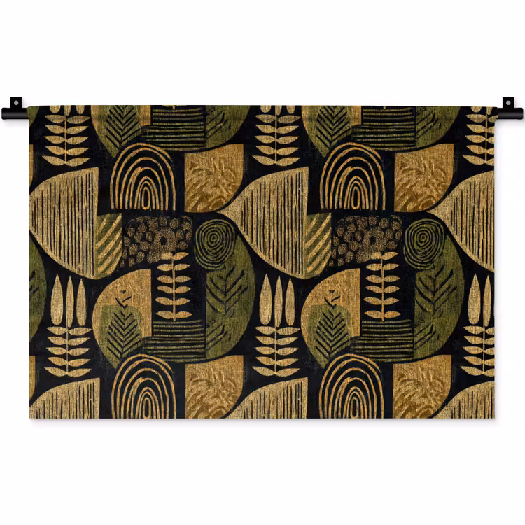 Wandteppich - Schwarz – Ockergelb – Botanisch – Textur — 1