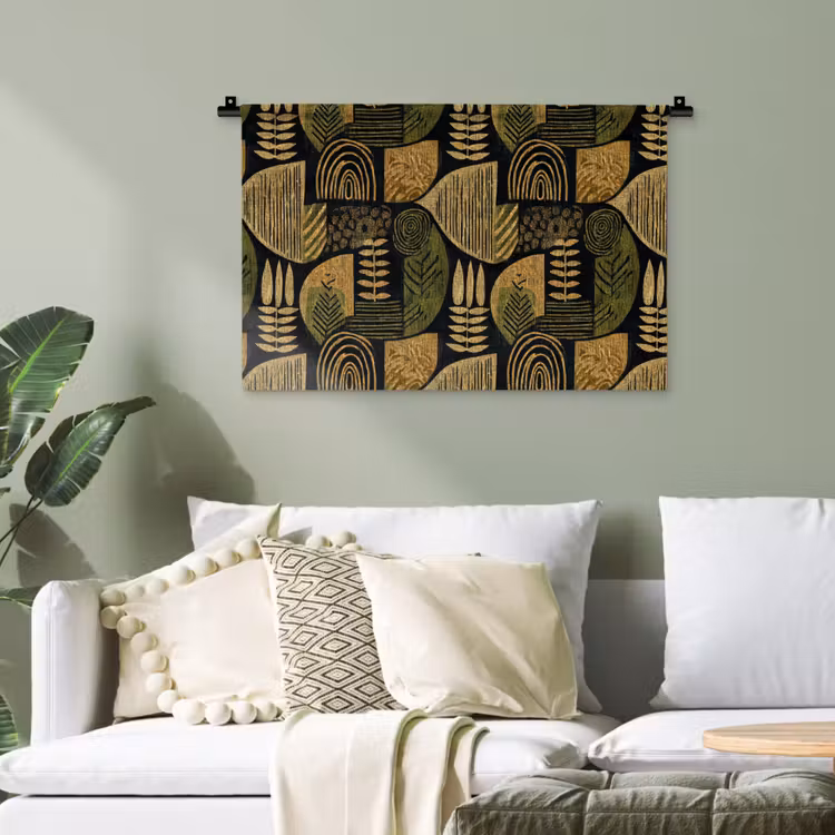 Wandteppich - Schwarz – Ockergelb – Botanisch – Textur — 4