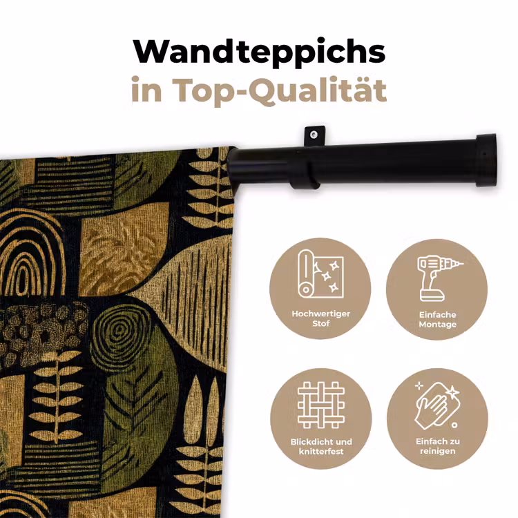 Wandteppich - Schwarz – Ockergelb – Botanisch – Textur — 7