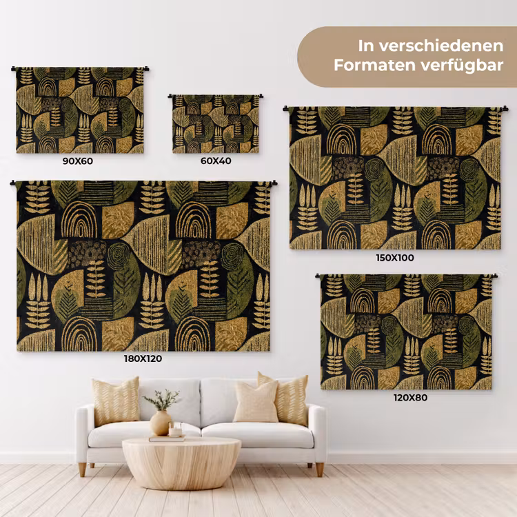 Wandteppich - Schwarz – Ockergelb – Botanisch – Textur — 8