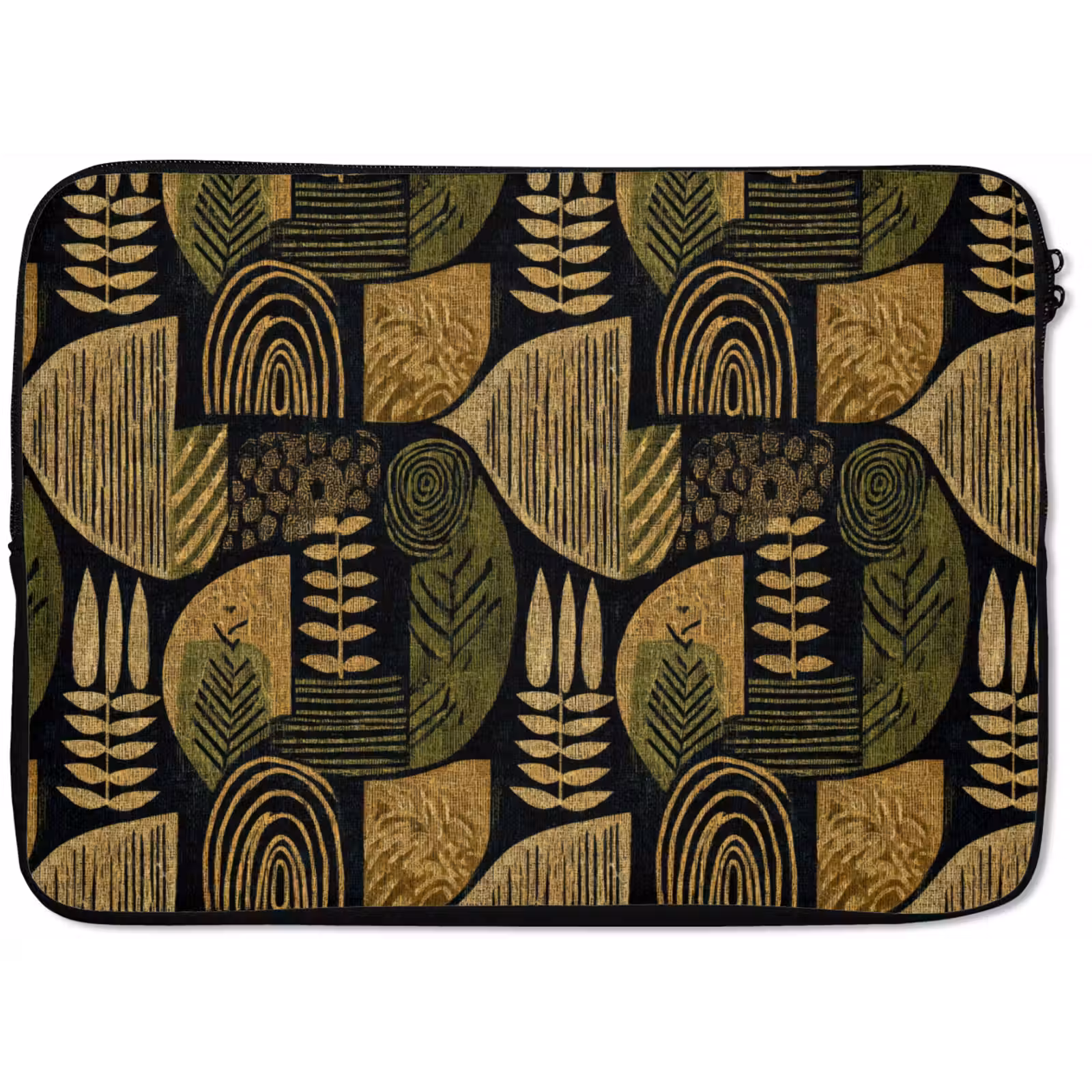 Laptop hülle - Schwarz – Ockergelb – Botanisch – Textur — 1