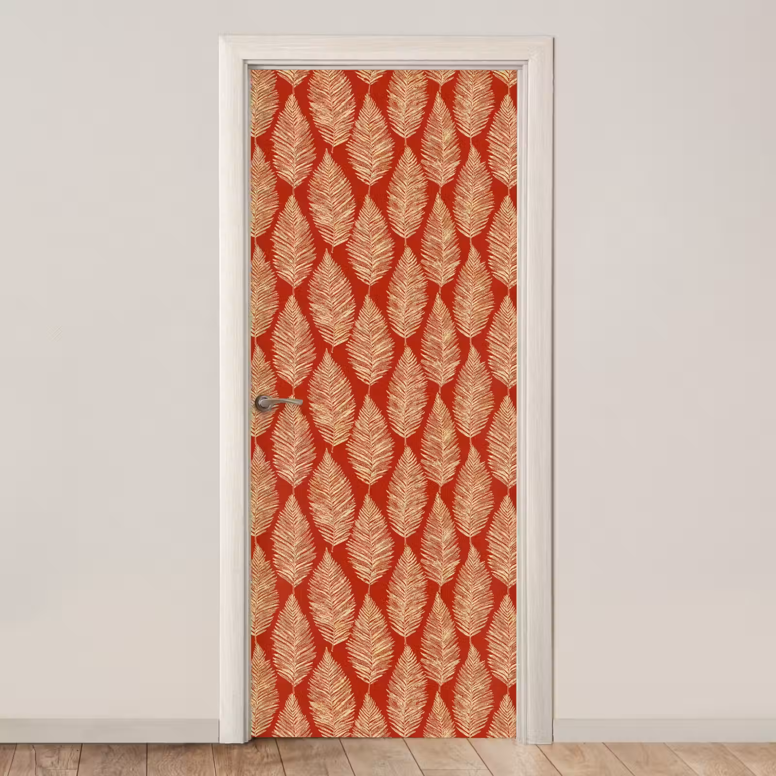 Türtapete - Rot – Botanisch – Farn – Muster — 1