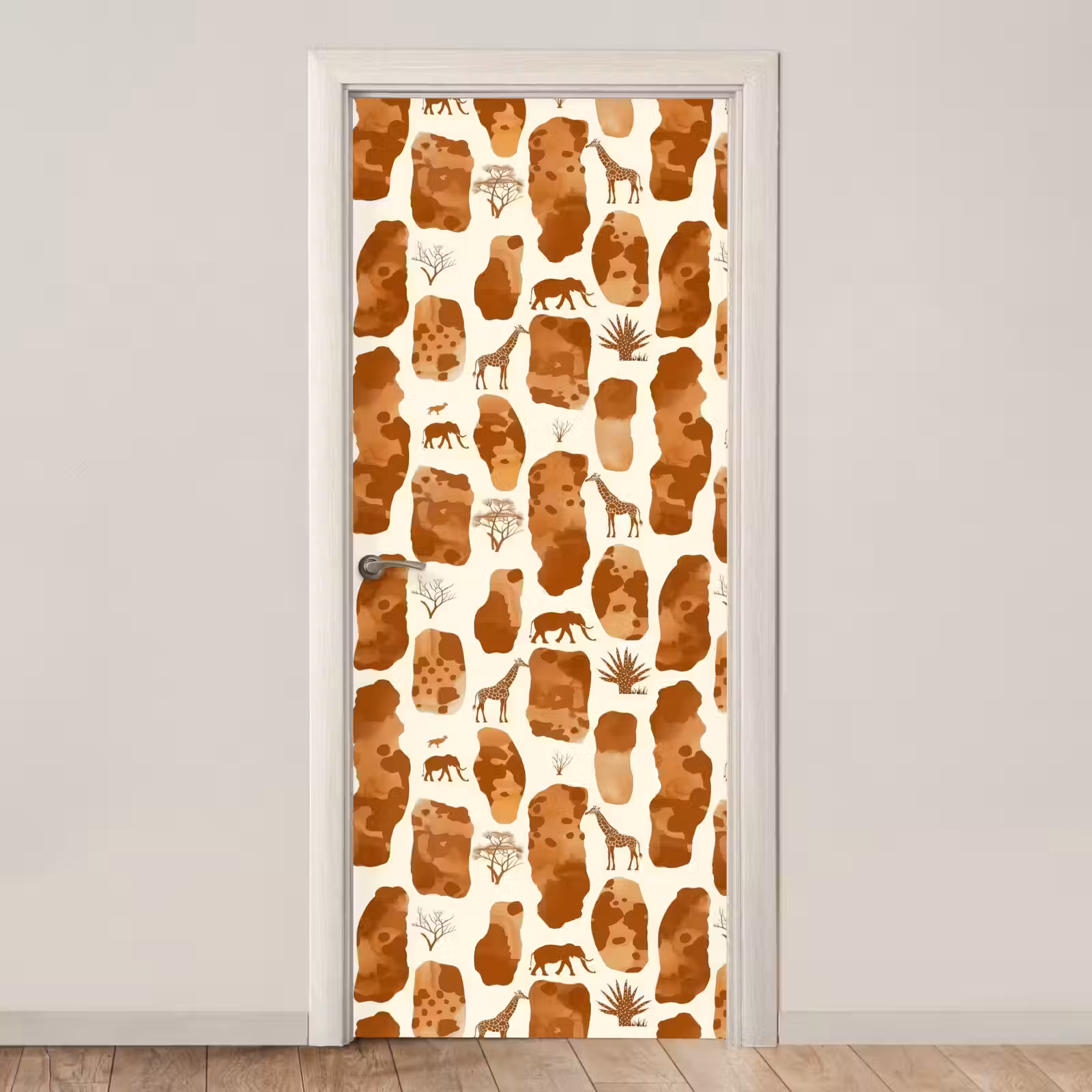 Türtapete - Terrakotta – Safari – Tiere – Muster — 1