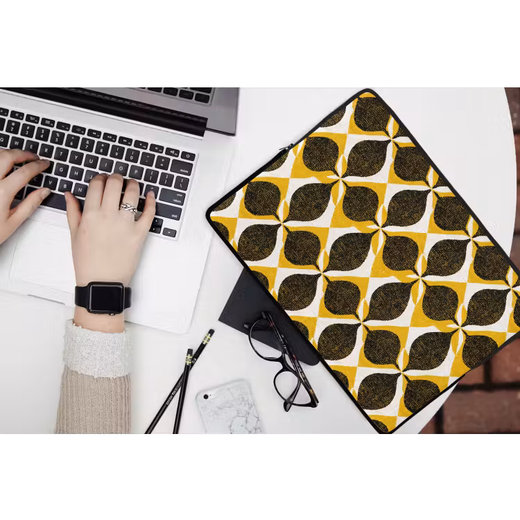 Laptop hülle - Gelb – Schwarz – Geometrisch – Retro – Struktur — 3
