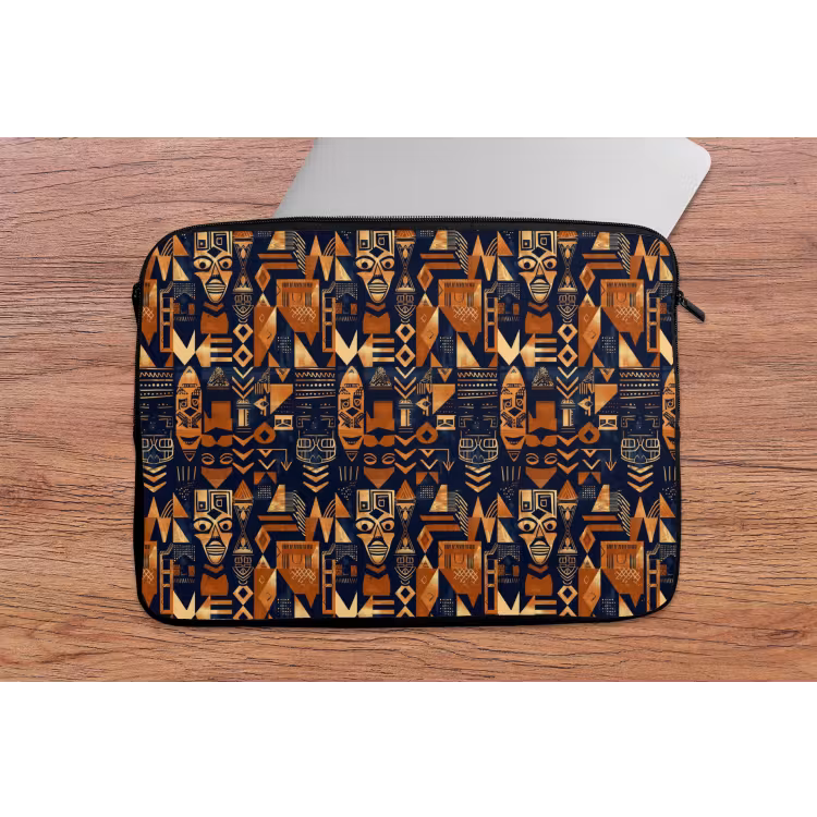 Laptop hülle - Nachtblau – Kupfer – Tribal – Masken — 2