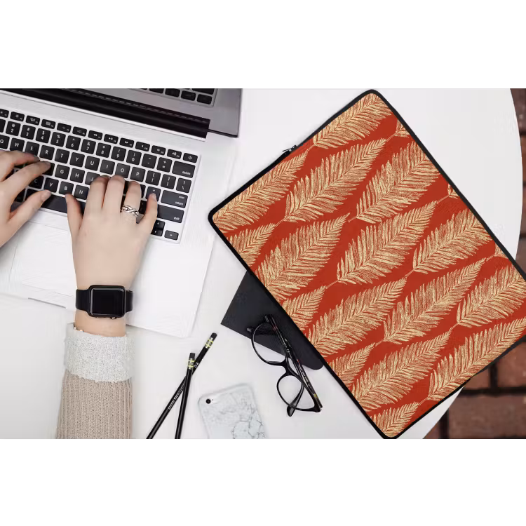 Laptop hülle - Rot – Botanisch – Farn – Muster — 3