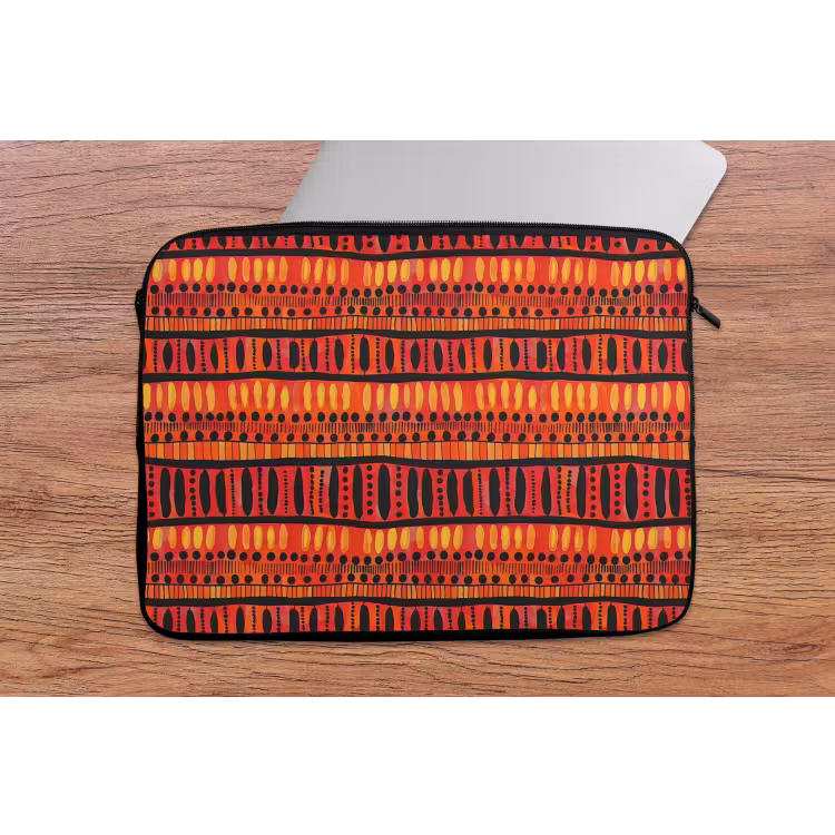 Laptop hülle - Rot – Orange – Ethnisch – Ausdrucksstark – Muster — 2