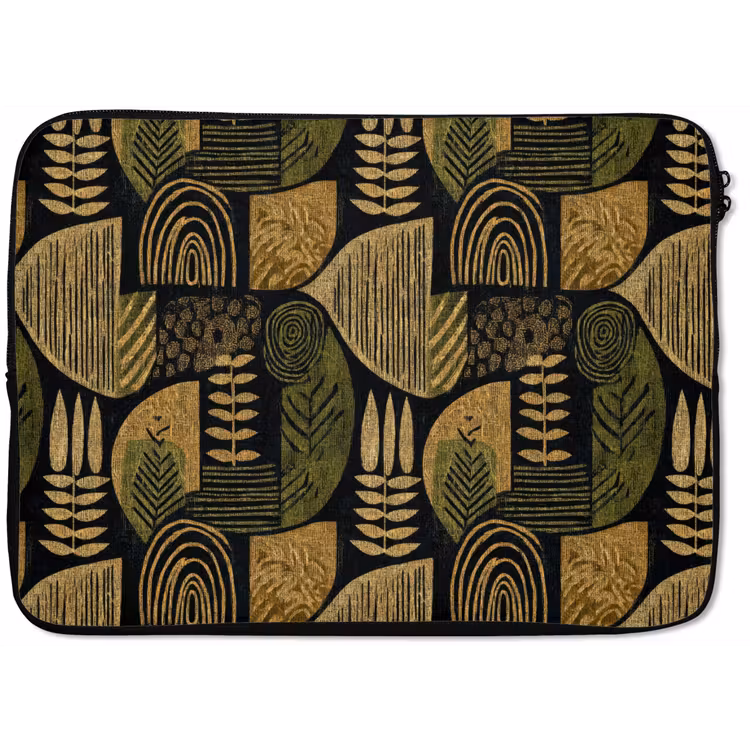 Laptop hülle - Schwarz – Ockergelb – Botanisch – Textur — 1