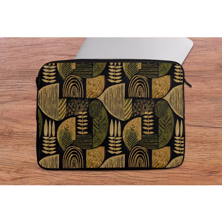 Laptop hülle - Schwarz – Ockergelb – Botanisch – Textur — 2