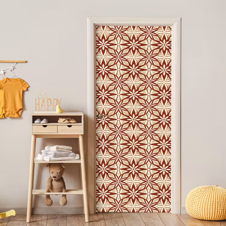 Türtapete - Bordeauxrot – Geometrisch – Fliese – Muster — 8