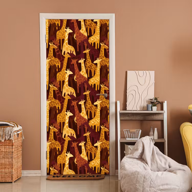 Türtapete - Braun – Giraffen – Safari – Muster — 2