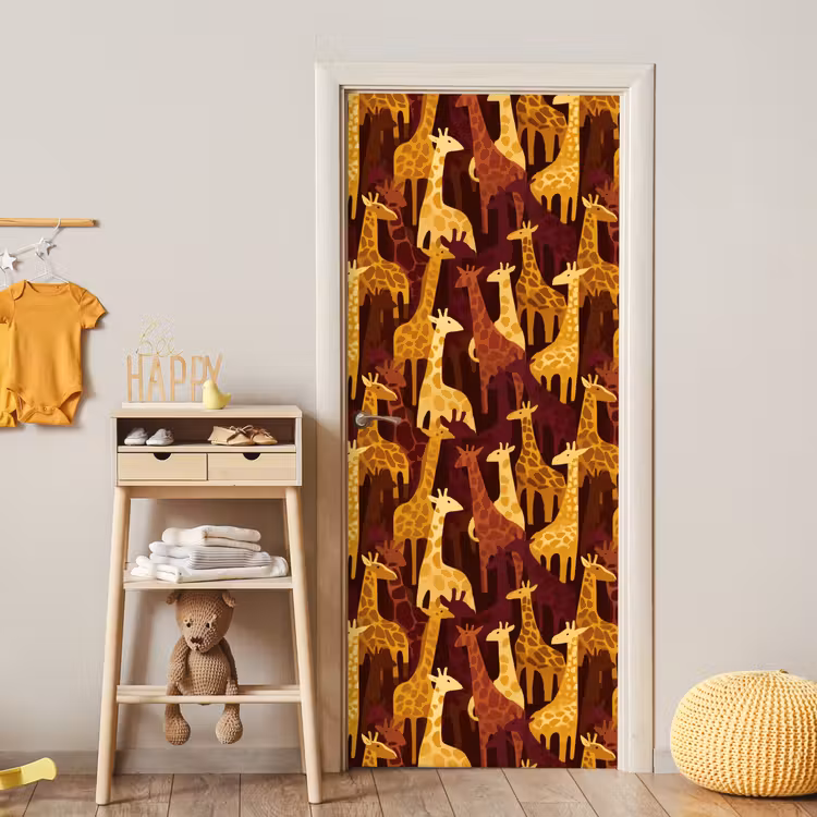 Türtapete - Braun – Giraffen – Safari – Muster — 8
