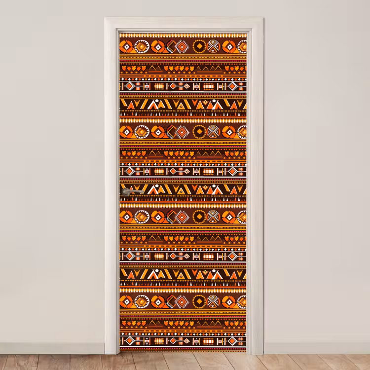 Türtapete - Orange – Ethnisch – Tribal – Geometrisch – Muster — 1