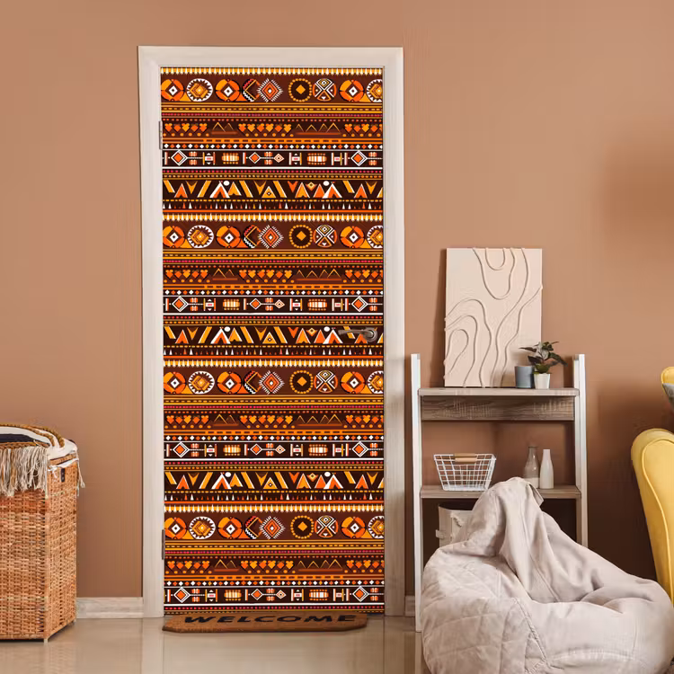 Türtapete - Orange – Ethnisch – Tribal – Geometrisch – Muster — 2