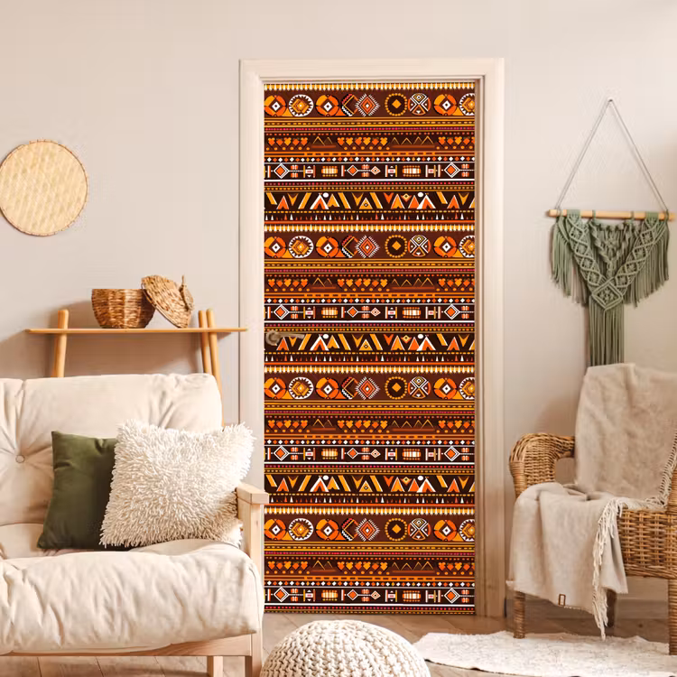Türtapete - Orange – Ethnisch – Tribal – Geometrisch – Muster — 3
